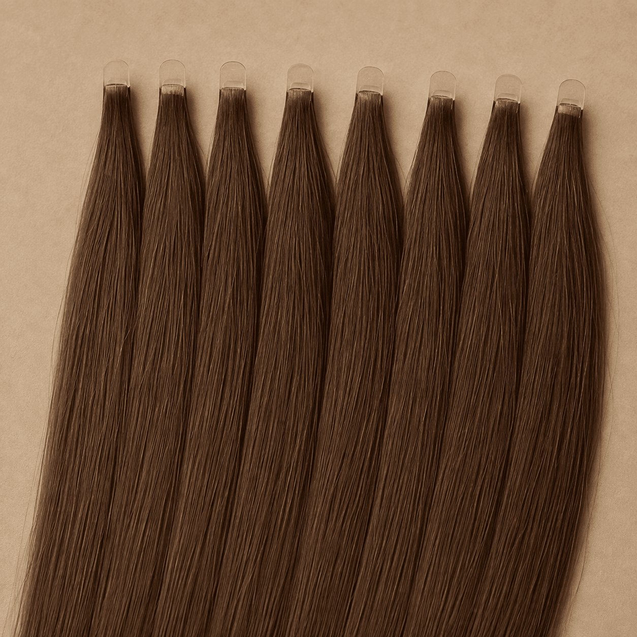 Chestnut U-tip human hair extension strands with small translucent keratin nail bonds